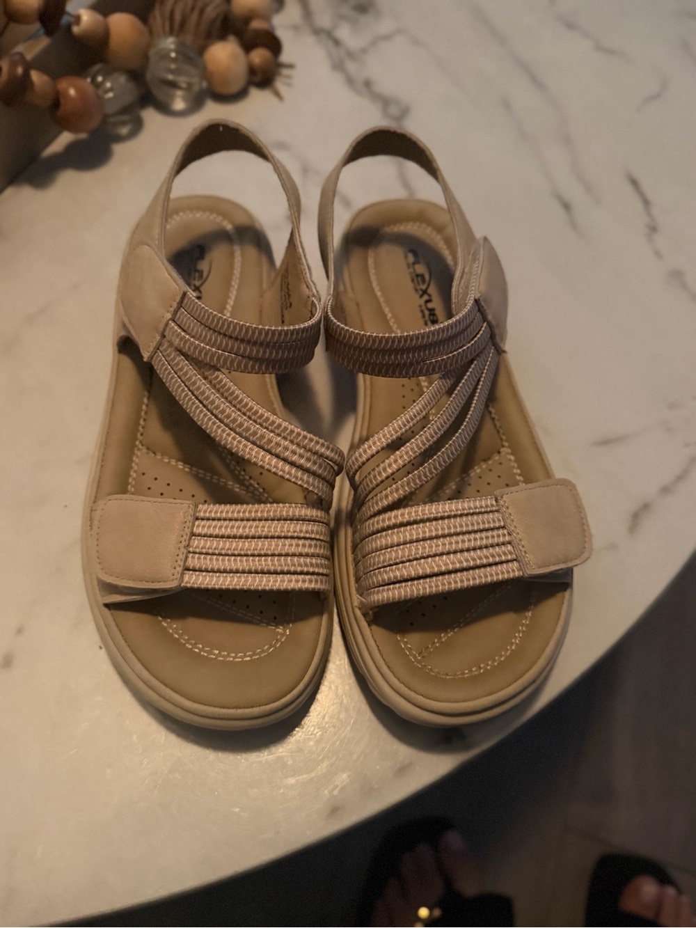 Flexees Women's Beige/Tan Elastic Slingback Sandals